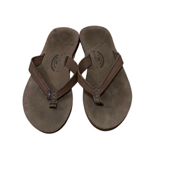 Rainbow Flip Flip Sandals Brown Leather Womens Size Large - Picture 1 of 4